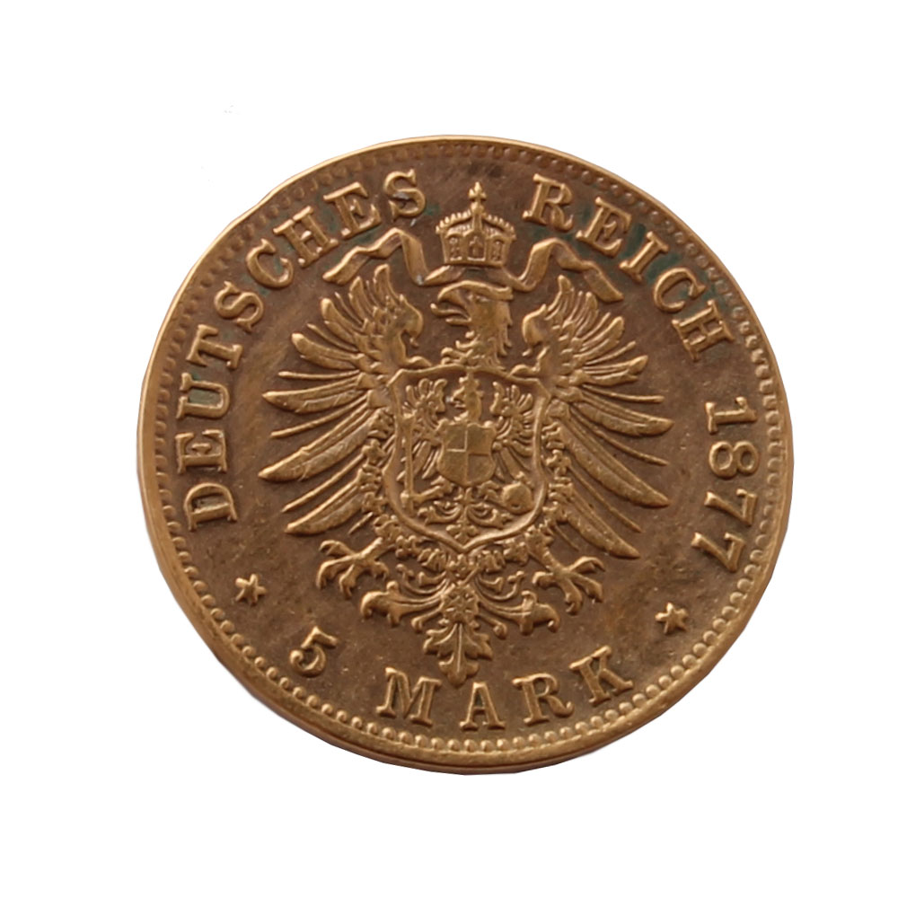 1877 Karl Koenig Von Wuerttemberg 5 Mark Gold Coin